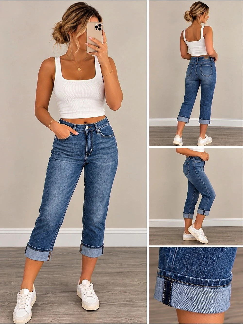 Cropped Straight Leg Jeans in Blue Like New